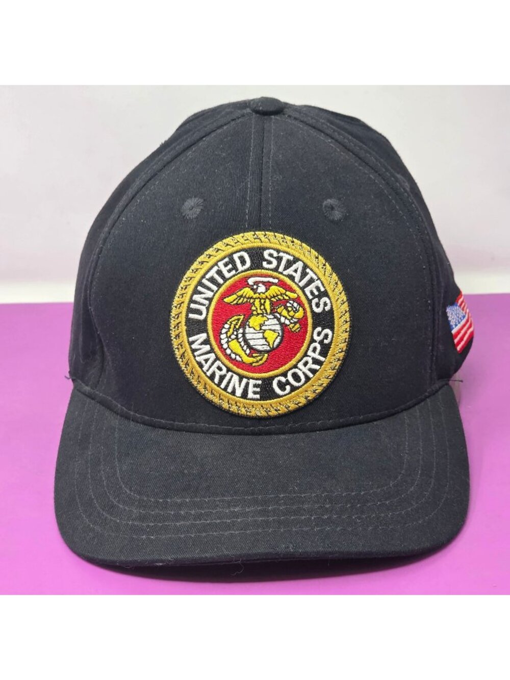 United States Marine Corps Black Adjustable Cap Embroidered Logo USA Flag Design